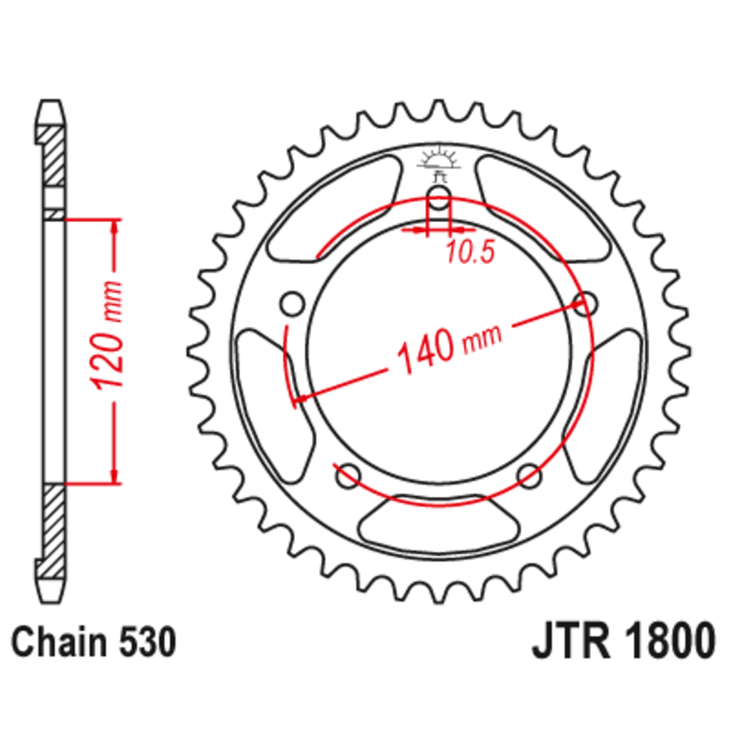 Звезда задняя (ведомая),(сталь) JT 1800.40