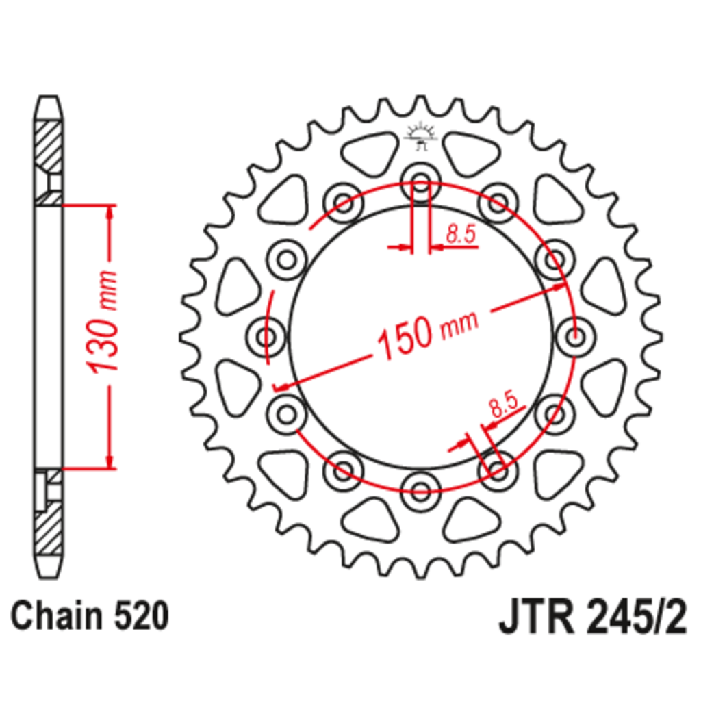Звезда задняя (ведомая),(сталь) JT 245/2.45