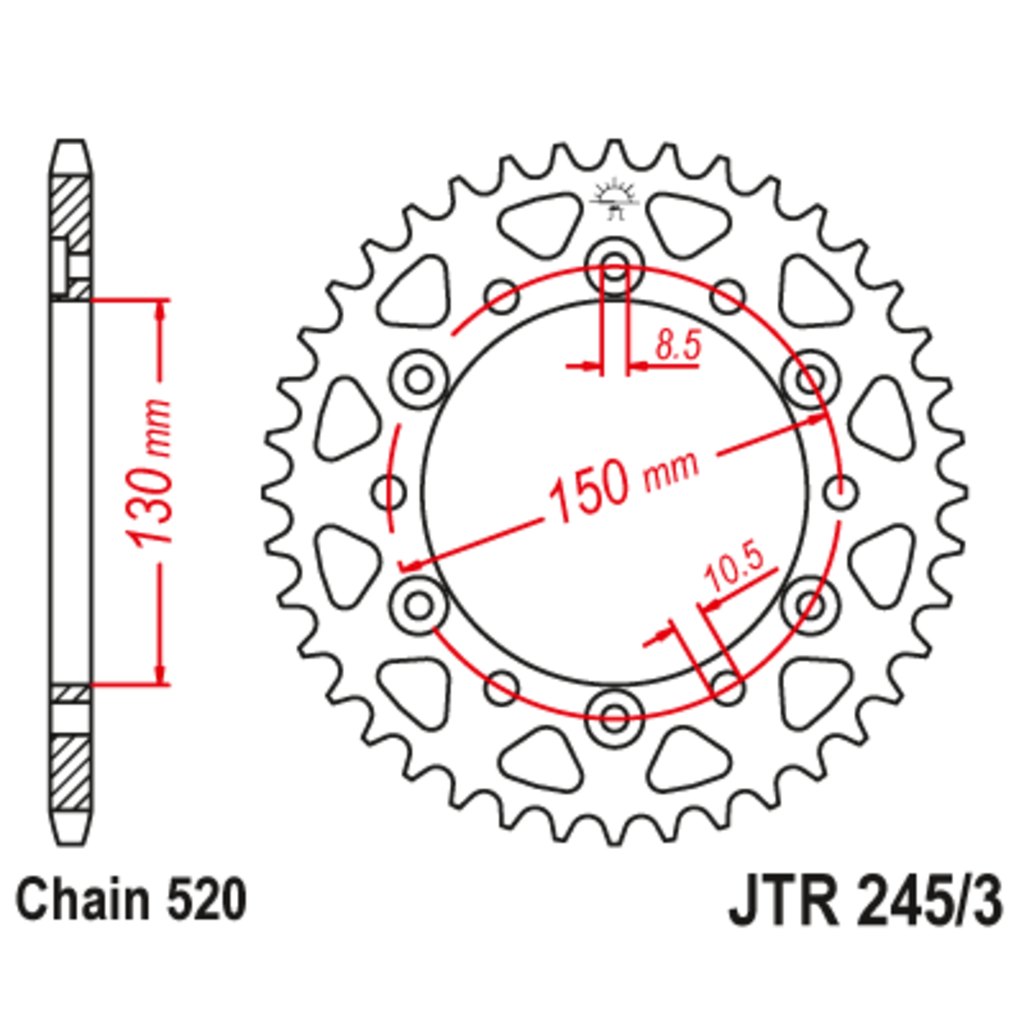 Звезда задняя (ведомая),(сталь) JT 245/3.43