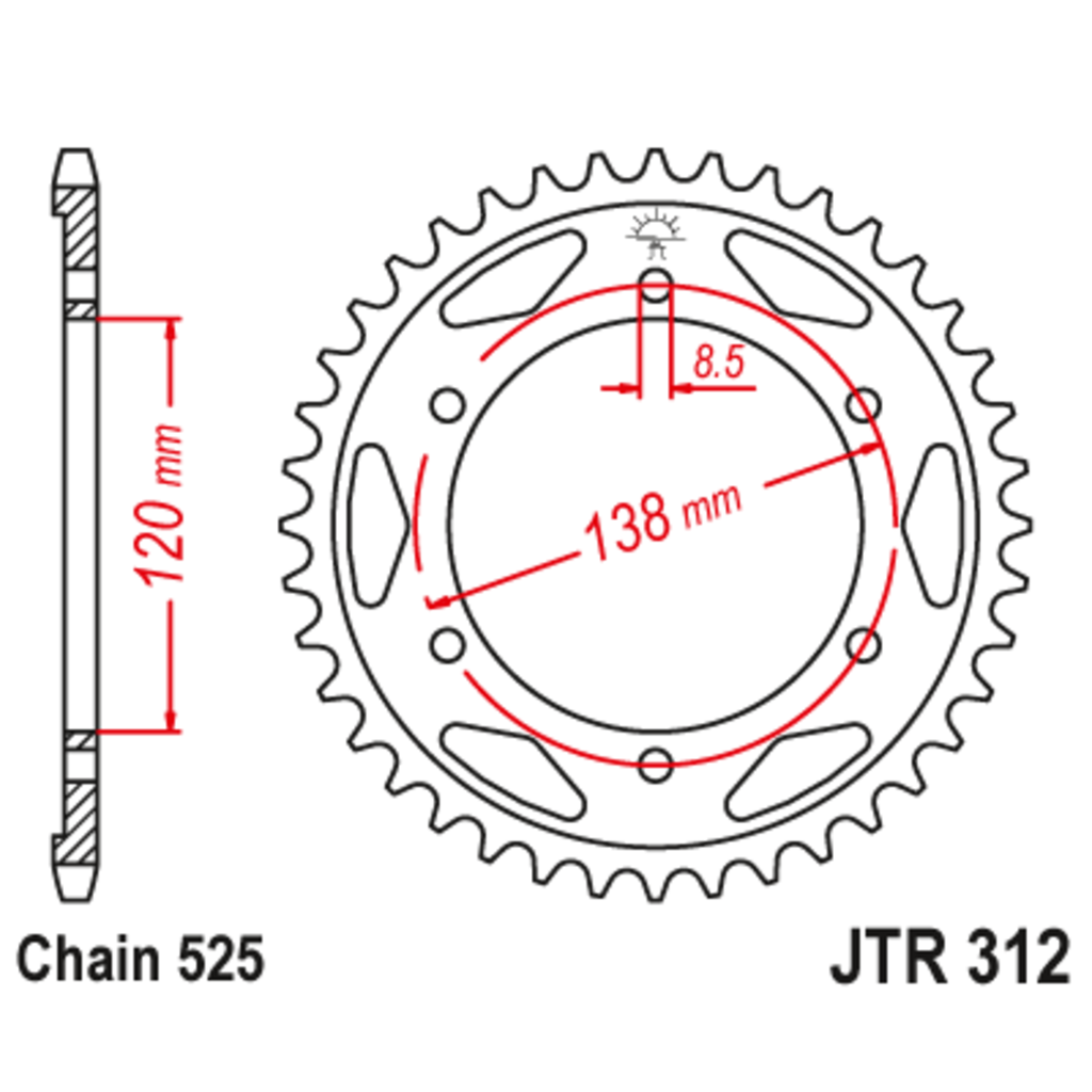 JT Звезда задняя (ведомая),(сталь) JT 312.38