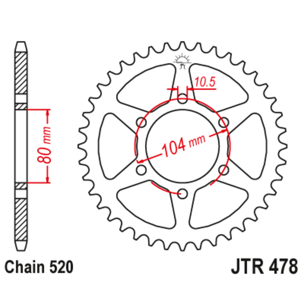 Звезда задняя (ведомая),(сталь) JT 478.42