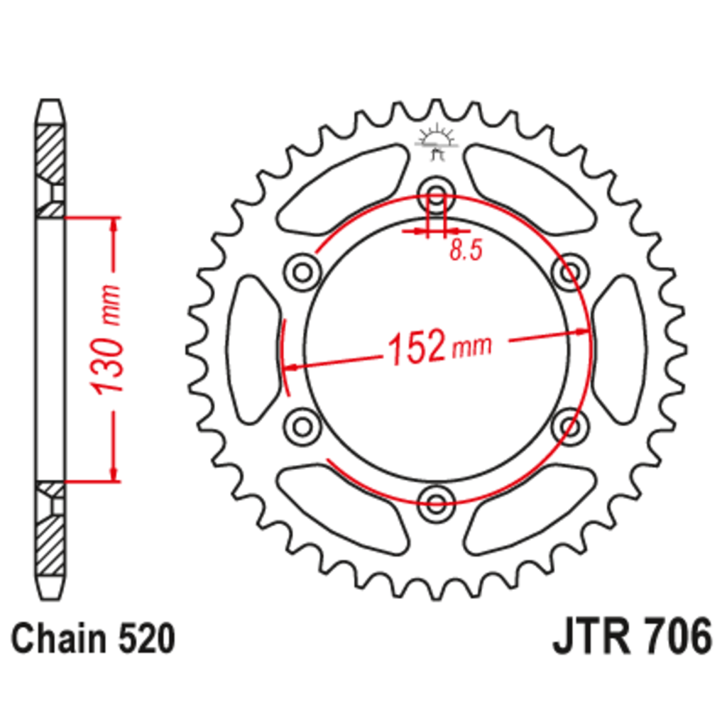 JT Звезда задняя (ведомая),(сталь) JT 706.46